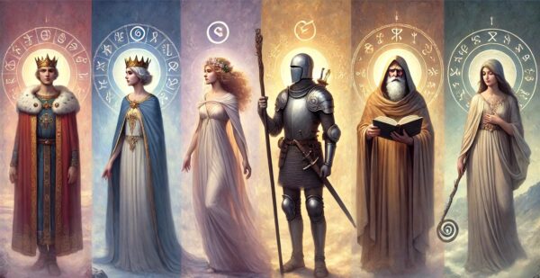 Ilustração de arquétipos universais representando aspectos da psique humana.