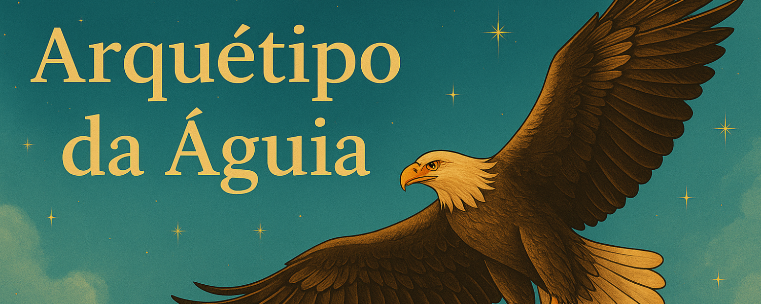 Ilustração de uma águia em voo sob um céu dourado, simbolizando poder espiritual, visão elevada e transformação interior.